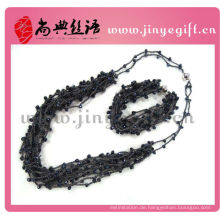 Schwarze Farben Kristall Perlen Gewachste String Halskette